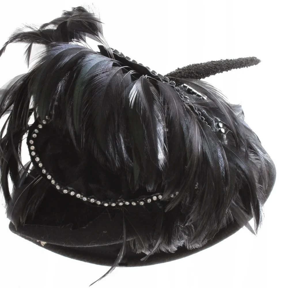 Jack McConnell Hat Wool & Feather Clochette Vintage Fascinator Designer HTF Rare - Picture 5 of 7